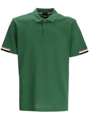 NWOT Hugo Boss Parlay Dark Green Polo with Stripe-Trim Sleeves